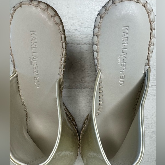 KARL LAGERFELD Paris Carina Slip On Open Toe Wedge Sandals Women’s 9.5 LIKE NEW - Picture 10 of 10